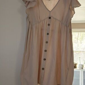 SHEIN Light Pink Button-Front V-Neck Mini Dress